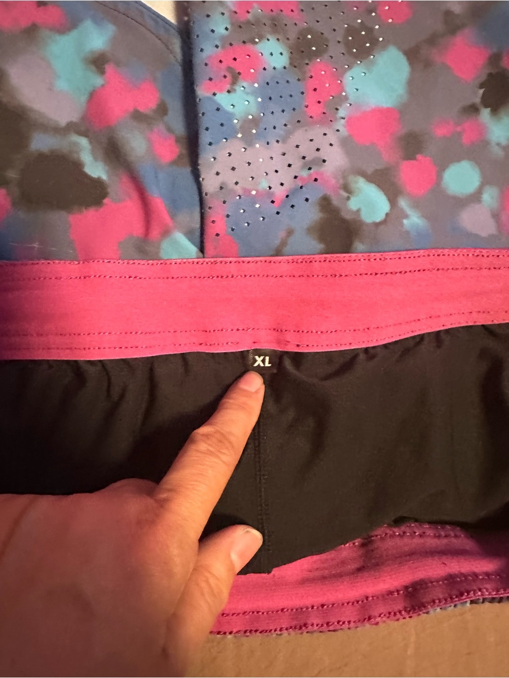 Neon Camo Workout Shorts with Pink Waistband - Picture 8 of 9